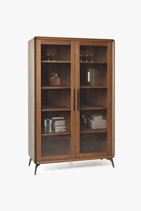 Lisabon kétszárnyú dió színű tölgyfa vitrin, 200 cm magas